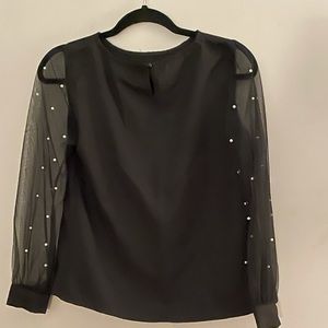 Black Top, Sheer Sleeves with Pearls